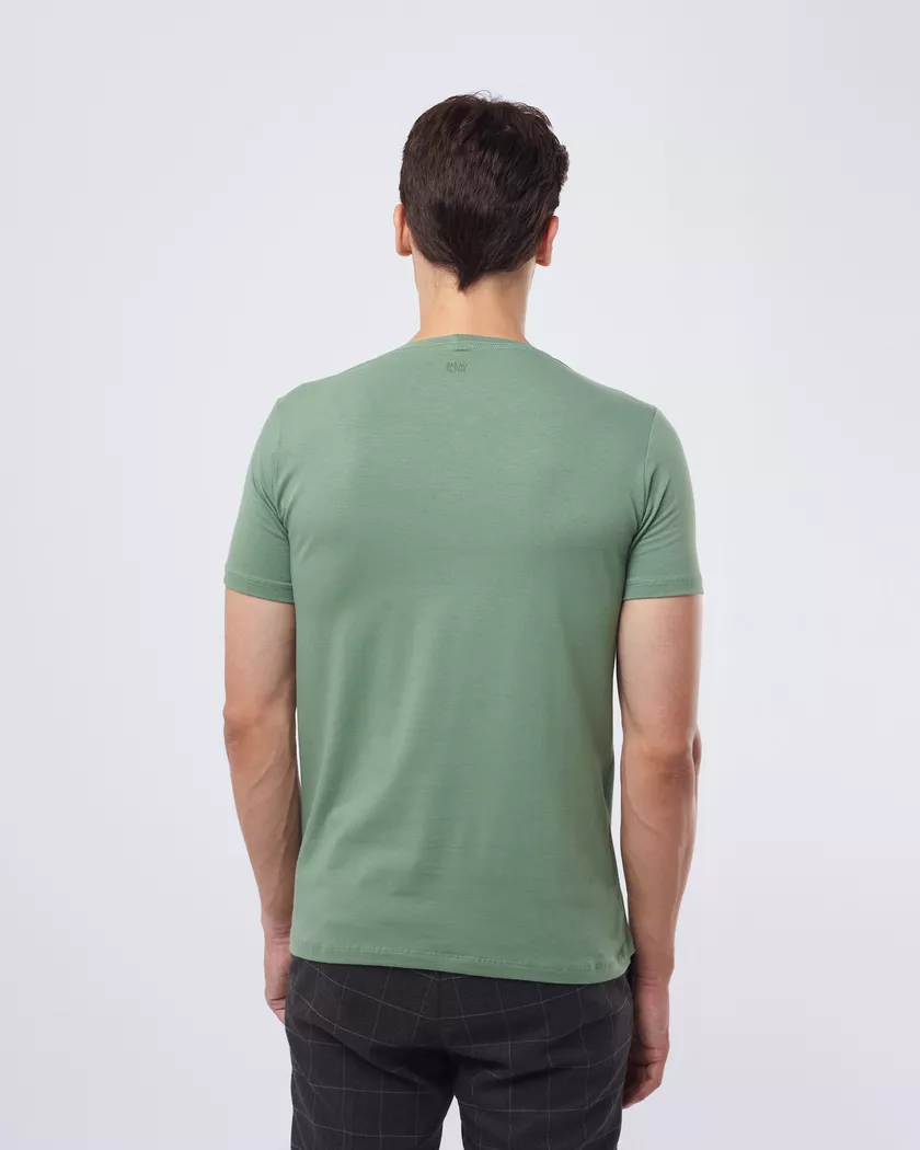 Camiseta Gola Redonda Curta Verde Mar - Algodão Egípcio 