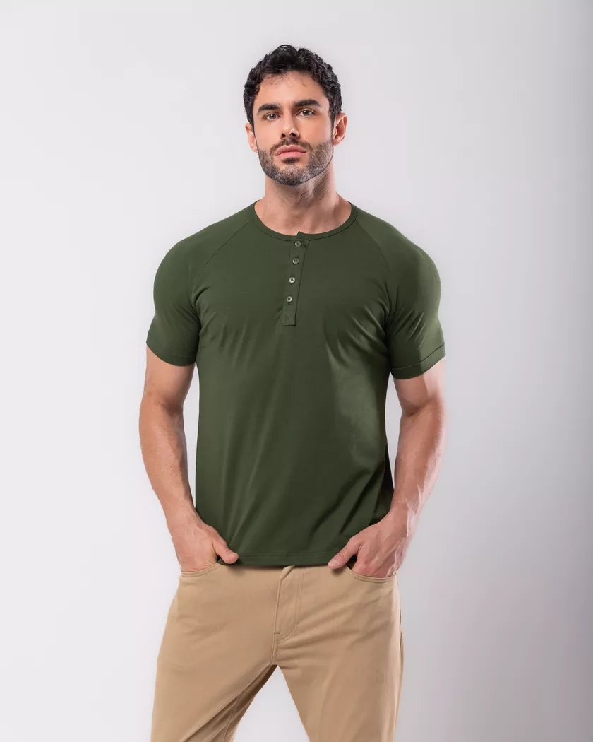 Camisa Raglan Manga Curta Verde - Algodão Egípcio ... - Barão Alpha