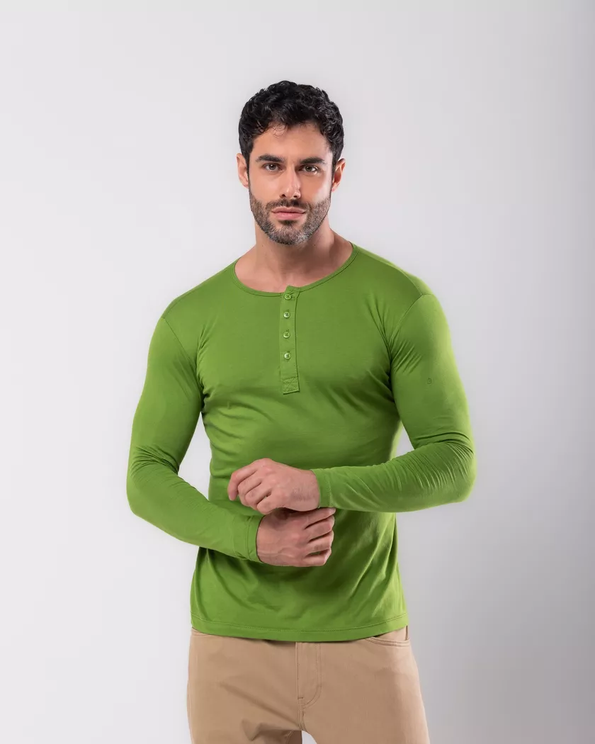 Camisa Henley Manga Longa Verde Lord - Algodão Pim... - Barão Alpha