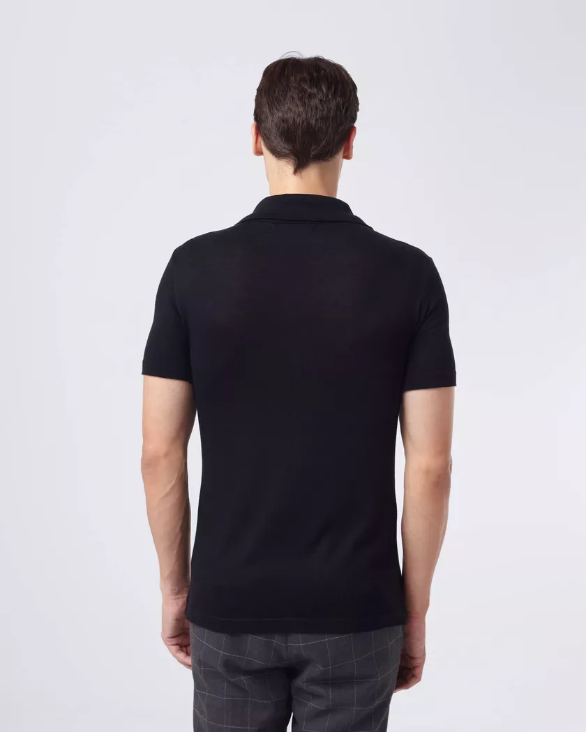 Camisa Polo em tricot nobre - Preta