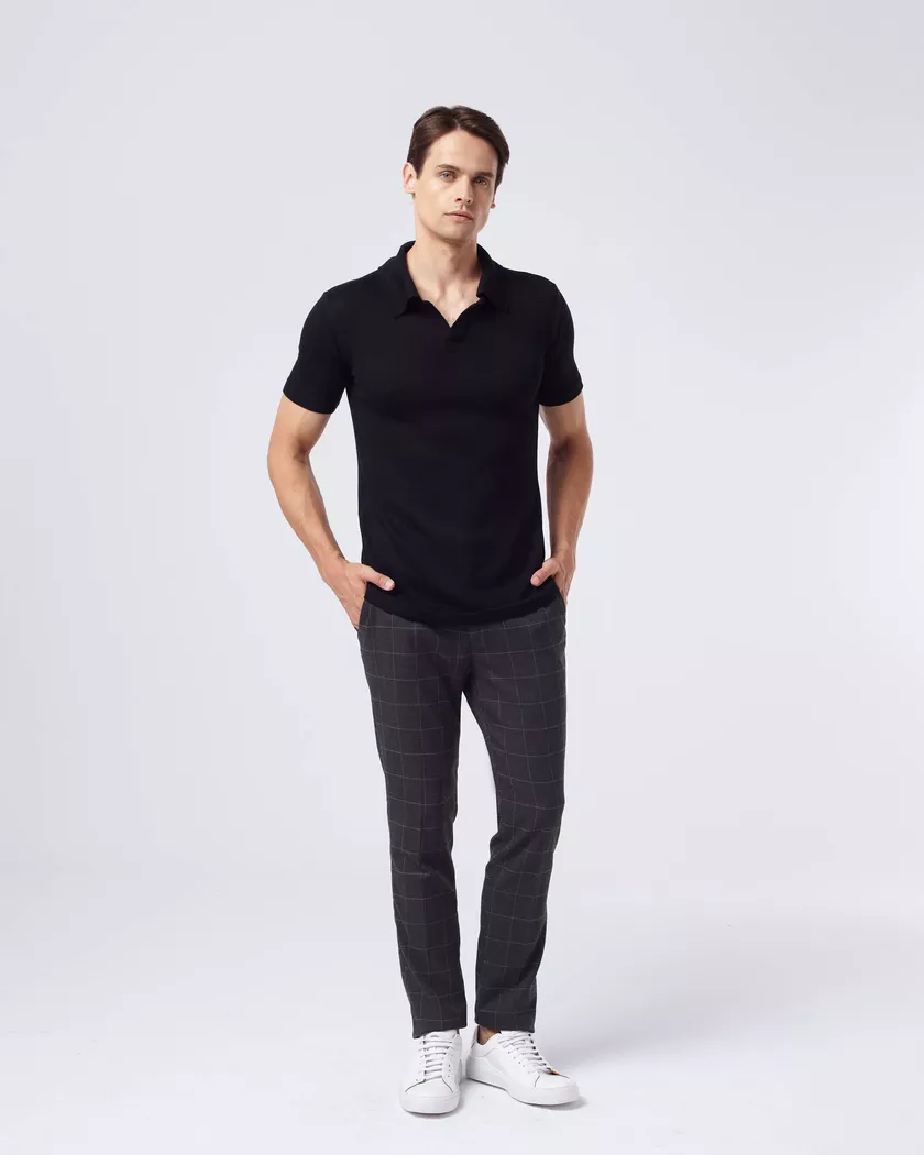 Camisa Polo em tricot nobre - Preta