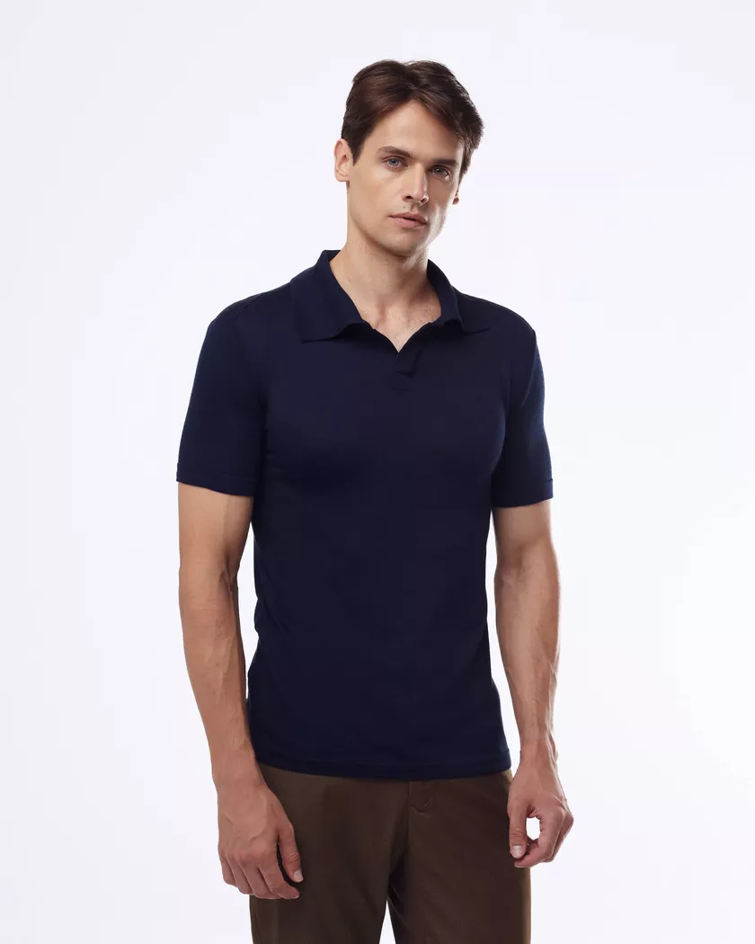 Camisa Polo em tricot nobre - azul - Barão Alpha
