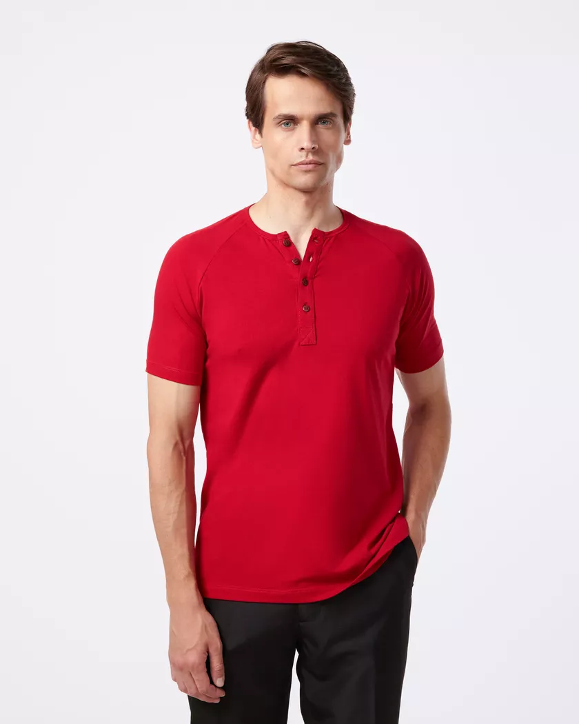 Camisa Raglan Manga Curta Vermelha - Algodão Egípc... - Barão Alpha