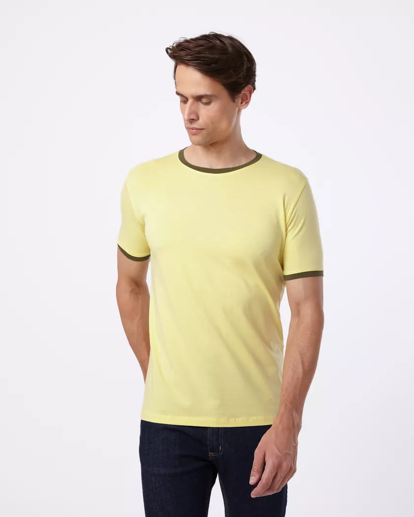 Camiseta Gola Redonda Curta Amarelo e Musgo - Algo... - Barão Alpha