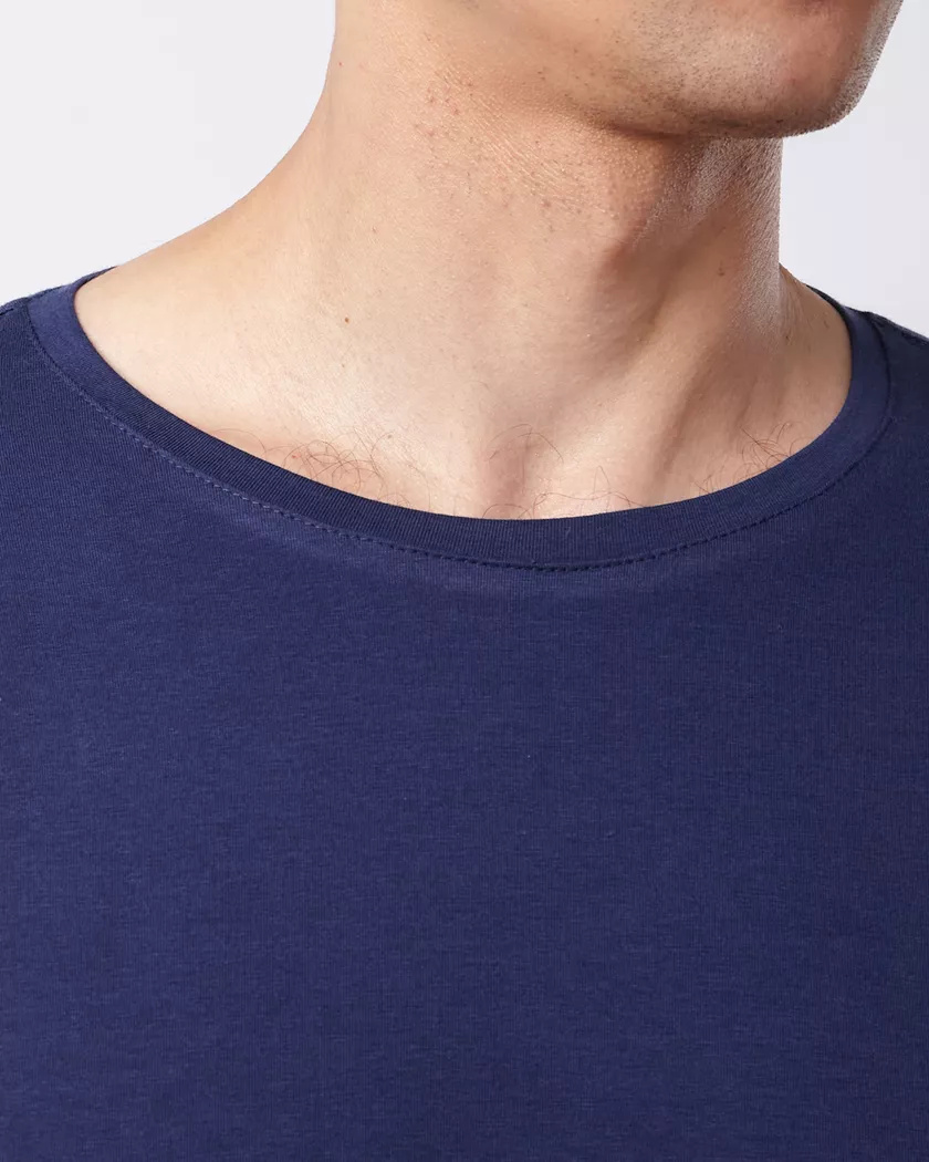 Camiseta Gola Redonda Curta Azul - Algodão Egípcio 