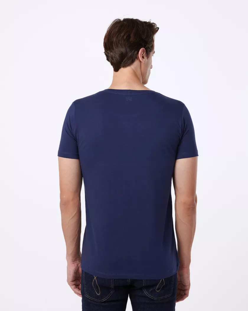 Camiseta Gola Redonda Curta Azul - Algodão Egípcio 