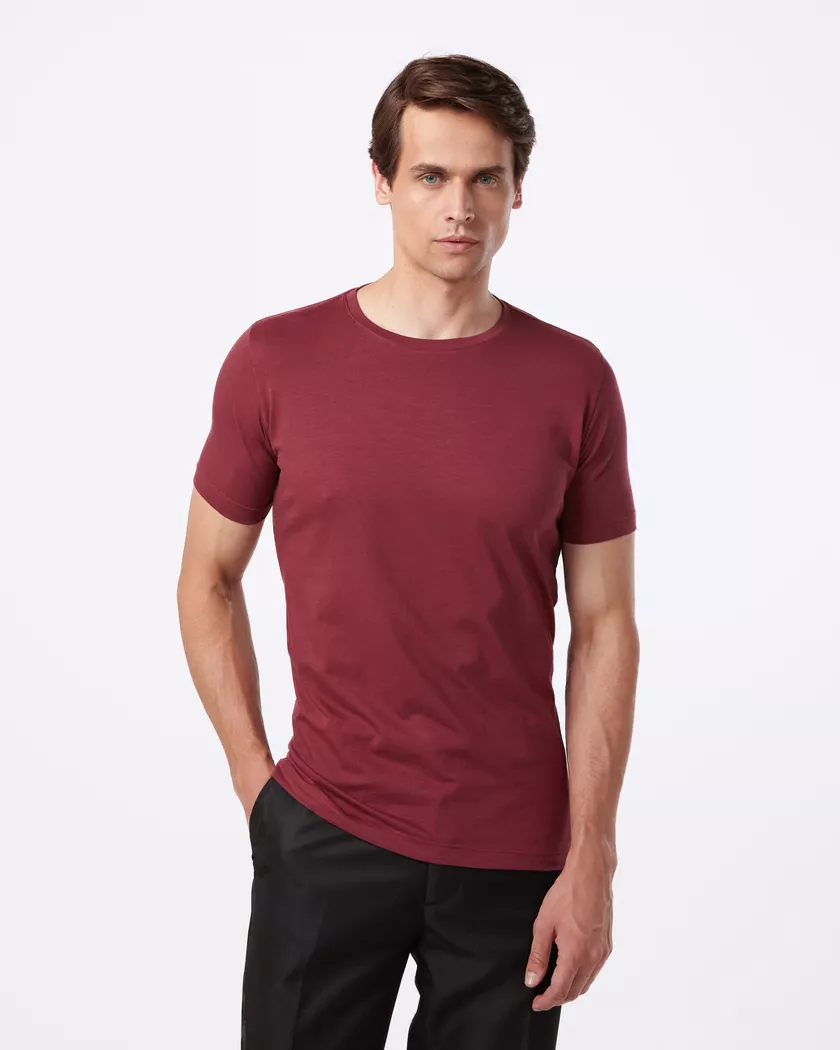 Camiseta Gola Redonda Curta Bordô - Algodão Egípci... - Barão Alpha