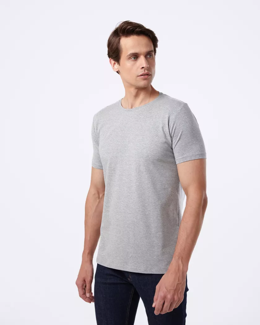Camiseta Gola Redonda Curta Cinza Mescla - Algodão Egípcio 