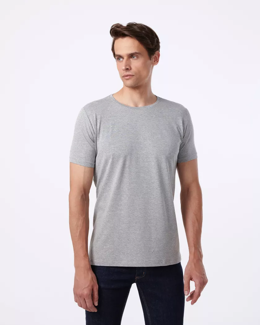 Camiseta Gola Redonda Curta Cinza Mescla - Algodão... - Barão Alpha