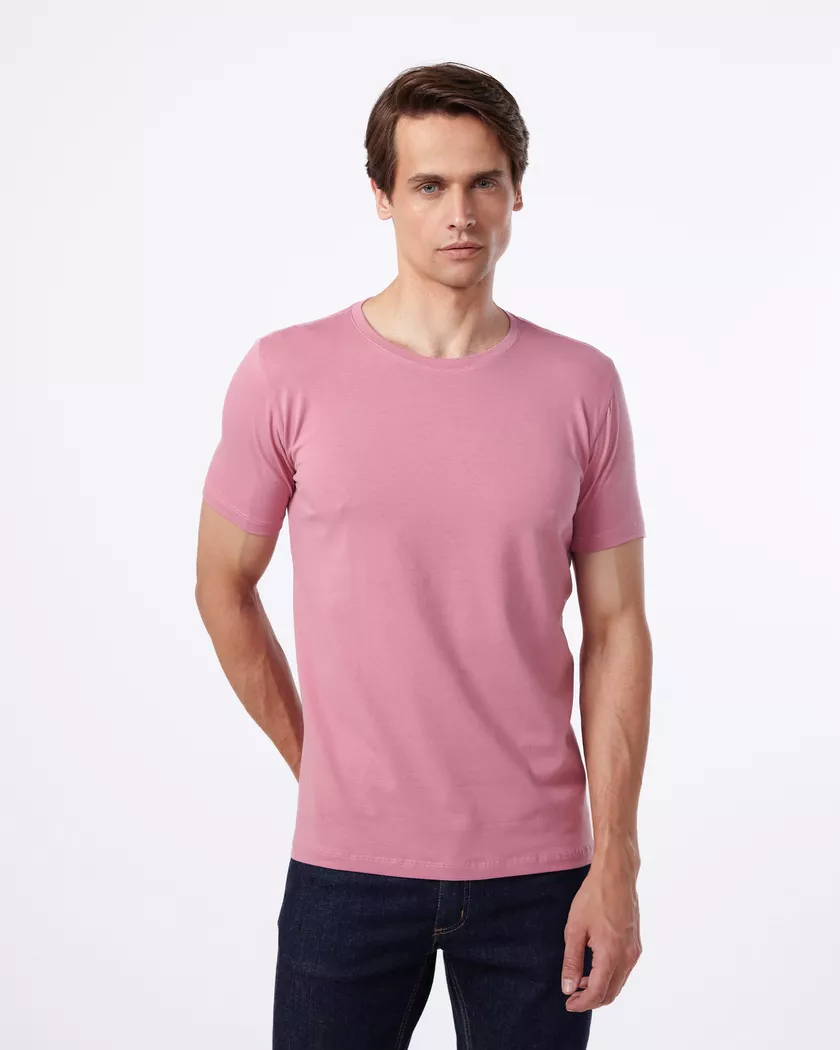 Camiseta Gola Redonda Curta Rosa - Algodão Egípcio... - Barão Alpha