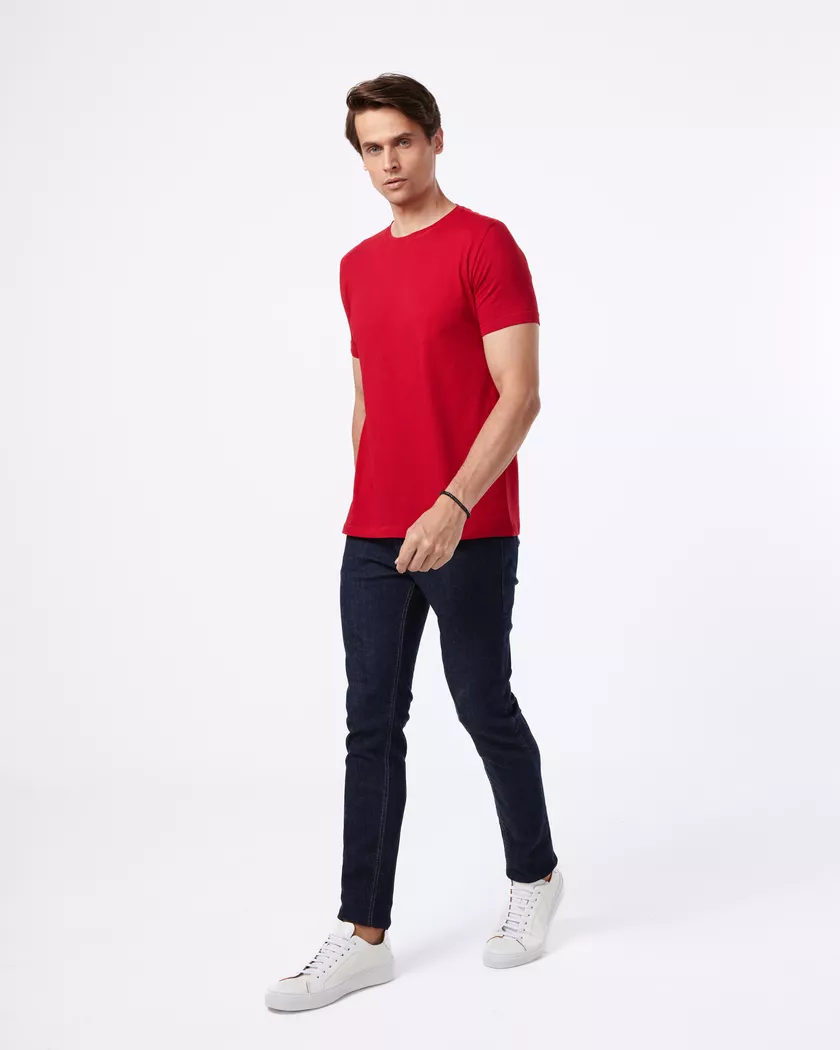 Camiseta Gola Redonda Curta Vermelho - Algodão Egípcio 