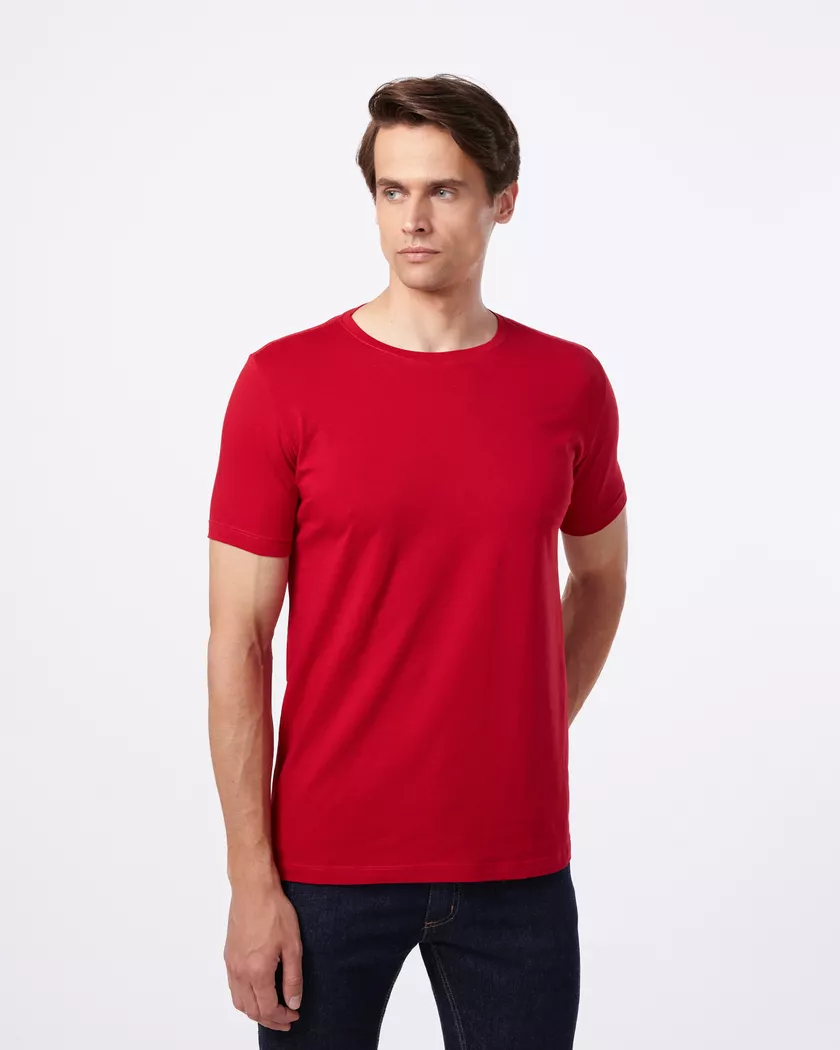 Camiseta Gola Redonda Curta Vermelho - Algodão Egí... - Barão Alpha