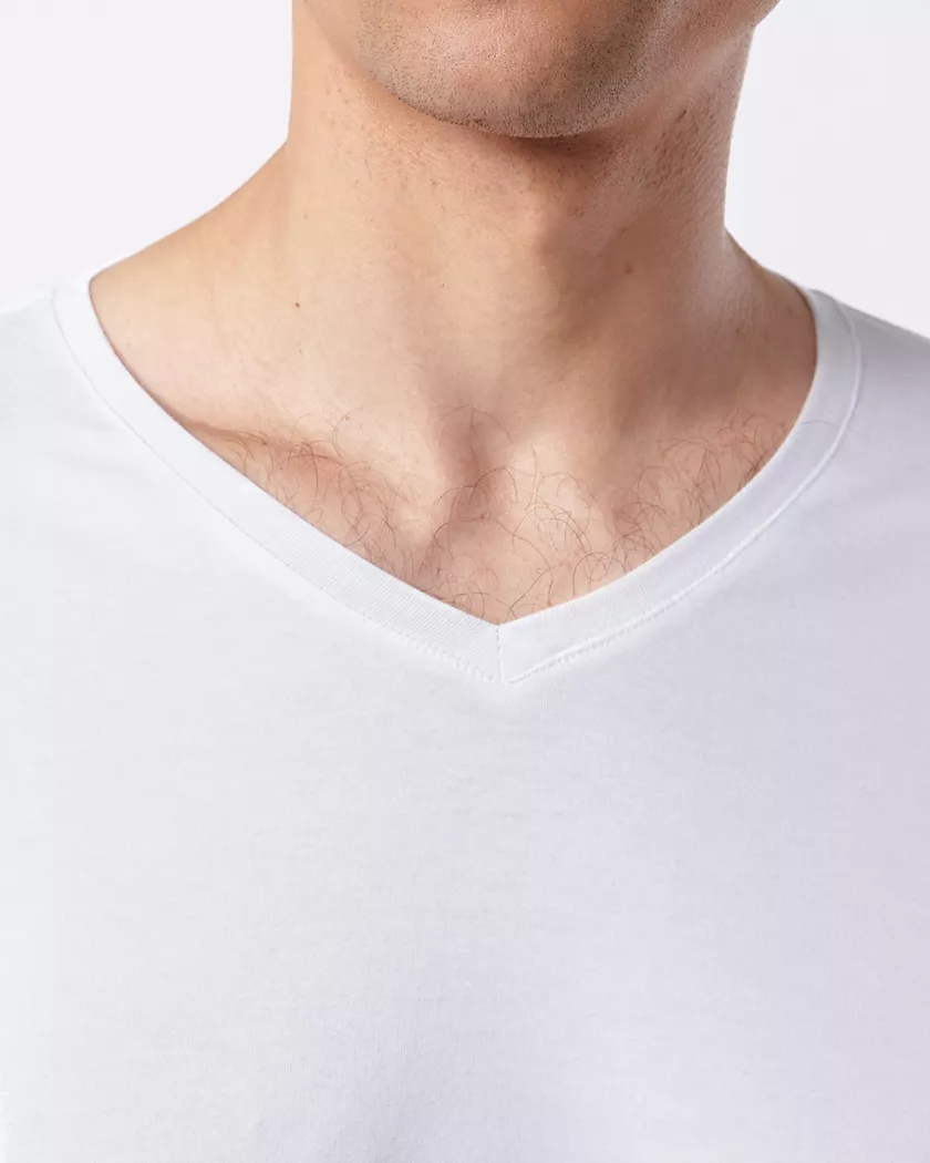Camiseta Gola V Manga Longa Branca- Algodão Egípcio 