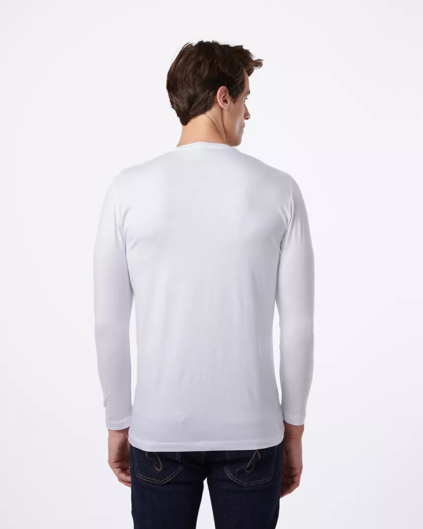 Camiseta Gola V Manga Longa Branca- Algodão Egípcio 