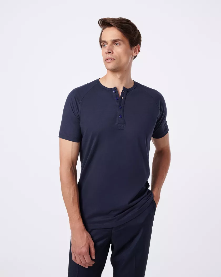 Camisa Raglan Manga Curta Azul - Algodão Pima - Barão Alpha