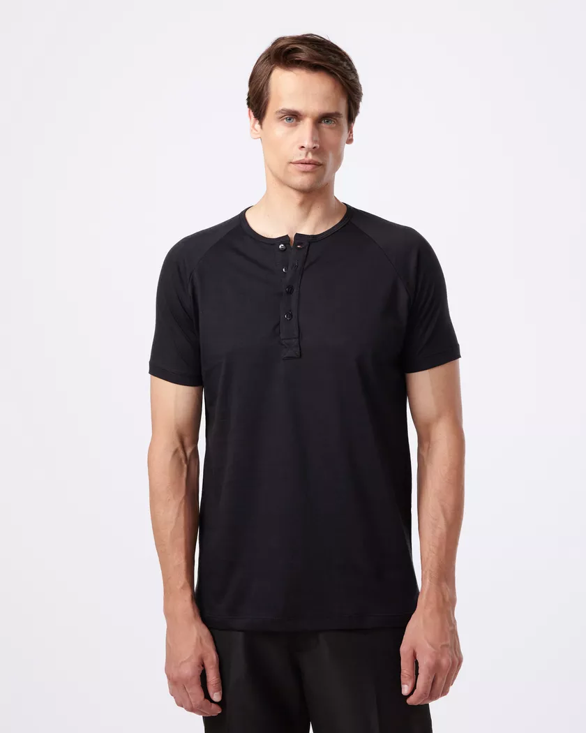 Camisa Raglan Manga Curta Preta - Algodão Pima - Barão Alpha