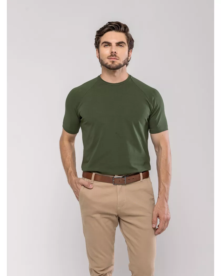 Camiseta Gola Redonda Corte Raglan Verde - Algodão... - Barão Alpha