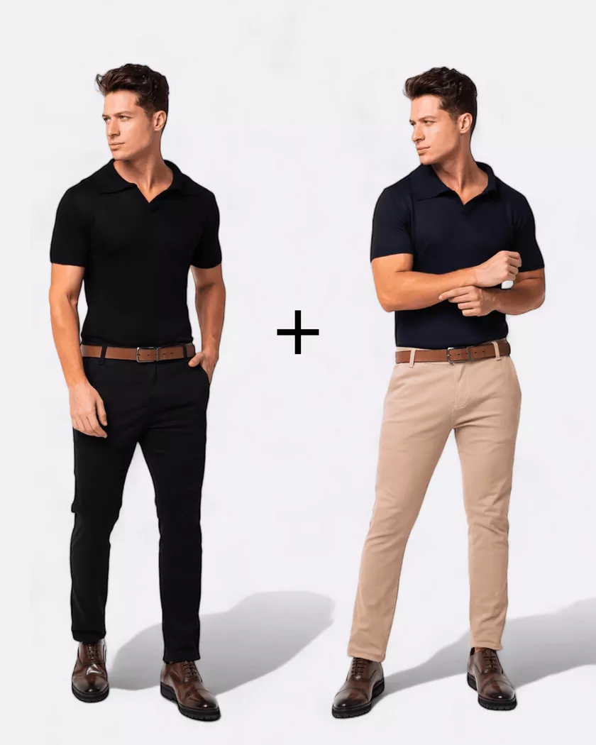 KIT 2 Calças Masculina Chino - Cáqui e Preta 