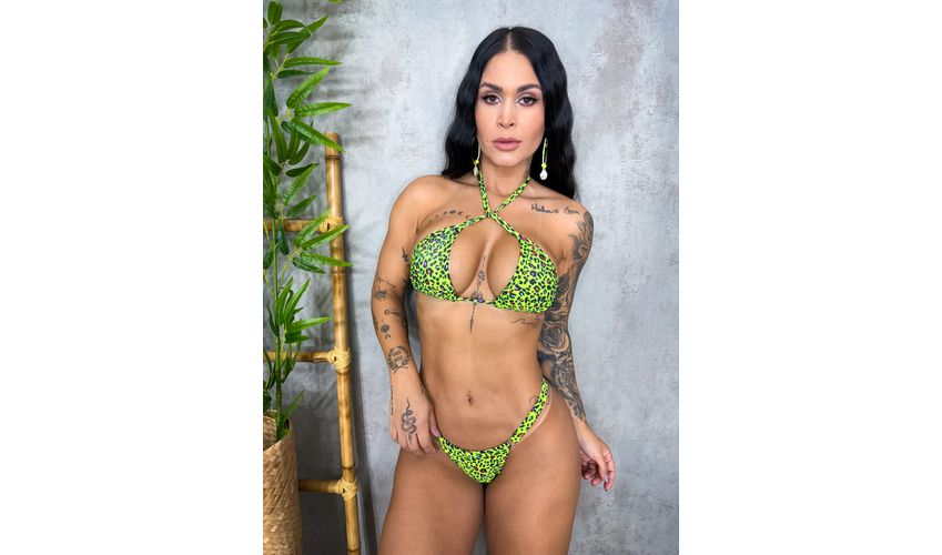 Conjunto Marquinha De Fita Oncinha Amarelo Neon 