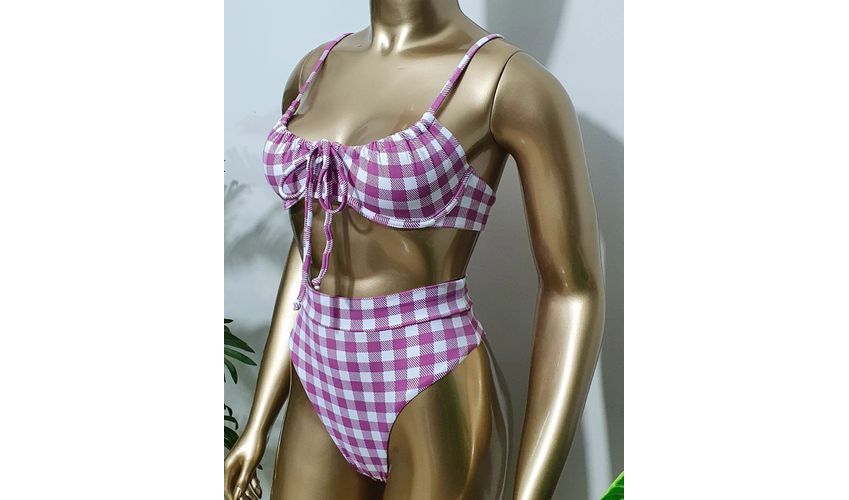 Conjunto Havana Xadrez Rosa e Branco 