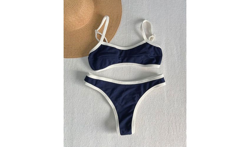 Conjunto Mel Semi Fio Bicolor Azul Marinho/OffWhite Texturizado