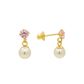 Brinco De Ouro 18k Pérola Com Pedra De Zircônia Rosa De 3mm 
