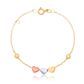 Pulseira Infantil De Ouro 18k Cartie De 13cm com Bolinha e Corações tricolor