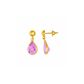 Brinco De Ouro 18k Bolinha Com Gota De Zircônia Rosa