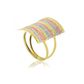 Anel De Ouro 18k Tricolor Retangular Diamantado