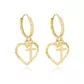 Brinco De Ouro 18k Argola Com Pingente Coração e Cruz