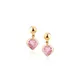 Brinco De Ouro 18k Com Pedra De Zircônia Rosa Coração 3mm
