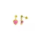 Brinco De Ouro 18k Com Pedra De Zircônia Rosa Coração 3mm