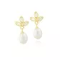 Brinco De Ouro 18k Flor De Zircônias Com Pérola