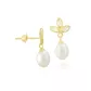Brinco De Ouro 18k Flor De Zircônias Com Pérola