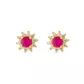 Brinco De Ouro 18k Flor Rubi de Zircônias