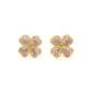 Brinco De Ouro 18k Trevo De Zircônias Rosas Com 9mm
