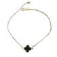 Pulseira De Ouro 18k Elo Português Com Trevo Pedra Ônix 