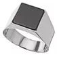 Anel De Ouro Branco 18k Comendador Com Pedra Ônix