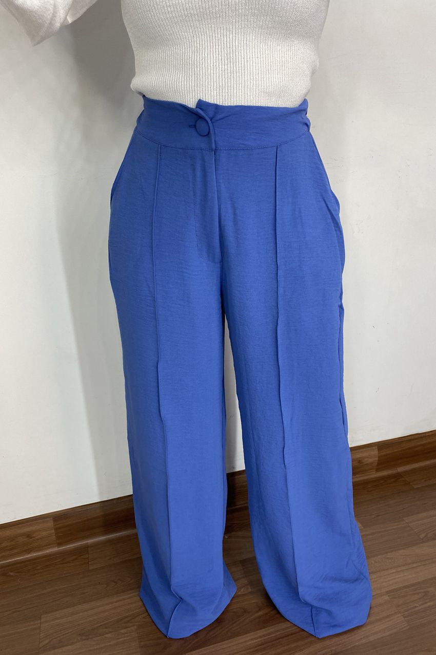 Calça pantalona (Crepe) Azul - Oba Fashion