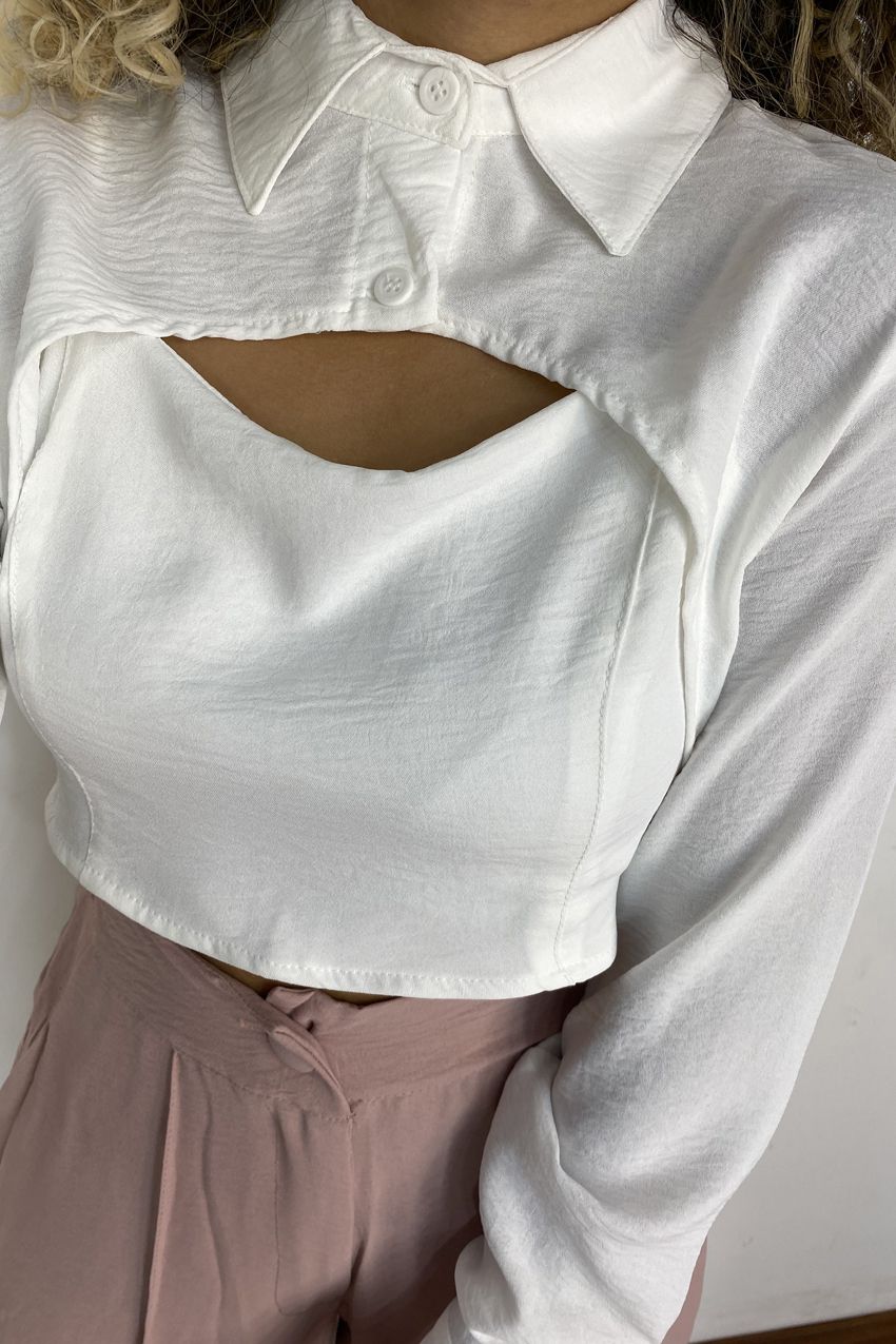 Camisa Cropped (2 em 1) Branco - Oba Fashion