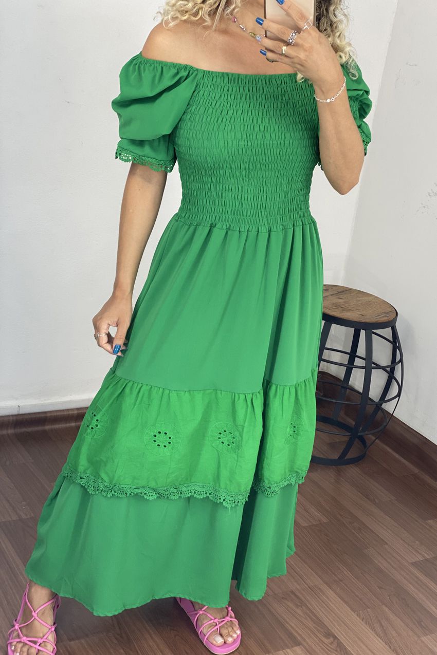 Vestido Lastex Midi Verde Bandeira - Oba Fashion