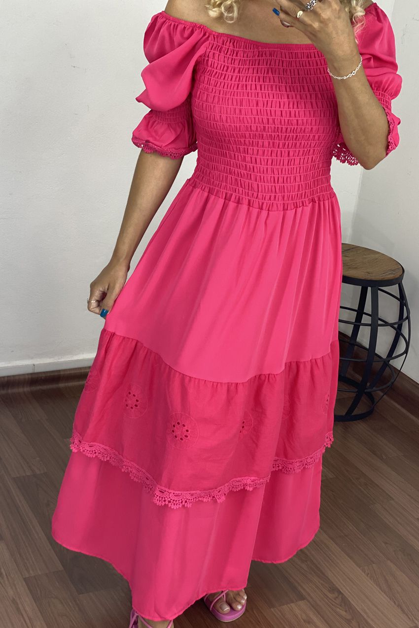 Vestido Lastex Midi Rosa Pink - Oba Fashion