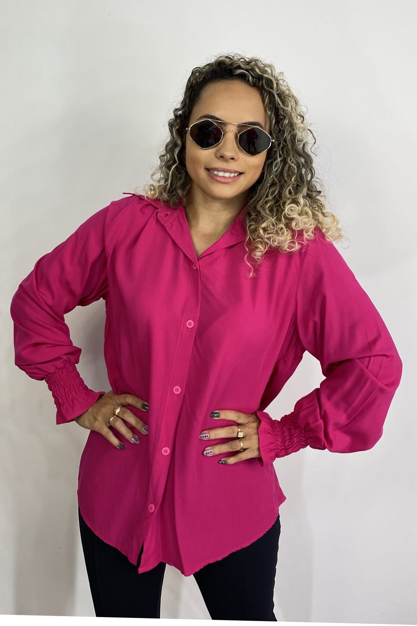 Camisa Elástico (Punho) Rosa Pink - Oba Fashion