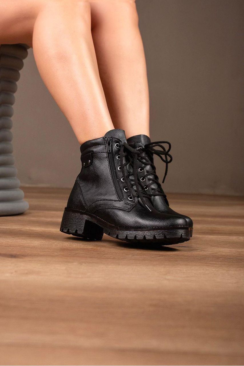 Bota Coturno Zíper Viés_267- Preto - CATALOGO DE MODELOS