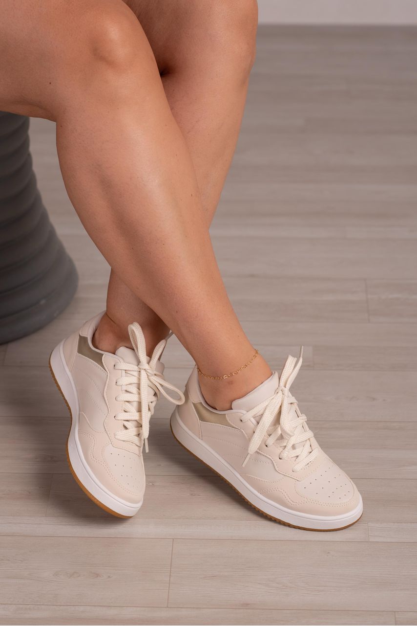 Tênis Básico Bicolor Cadarço_3055- Creme - CATALOGO DE MODELOS