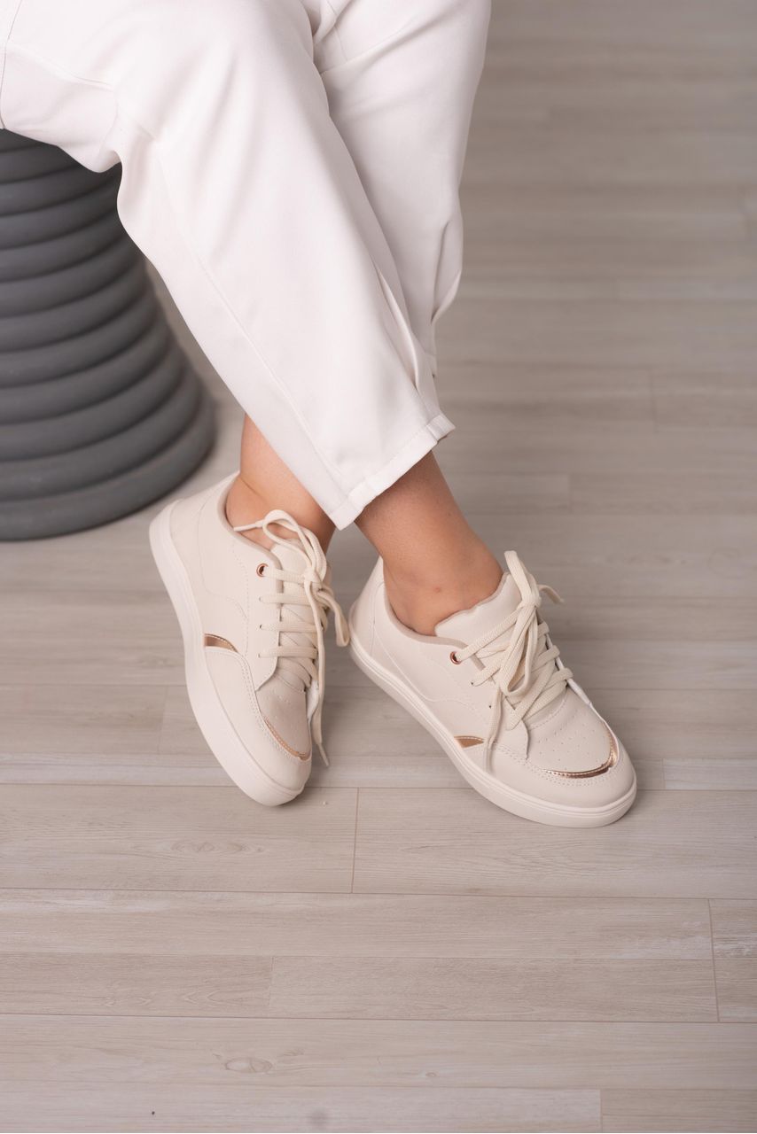Tênis Básico Linhas Metalizadas_3060- Creme - CATALOGO DE MODELOS