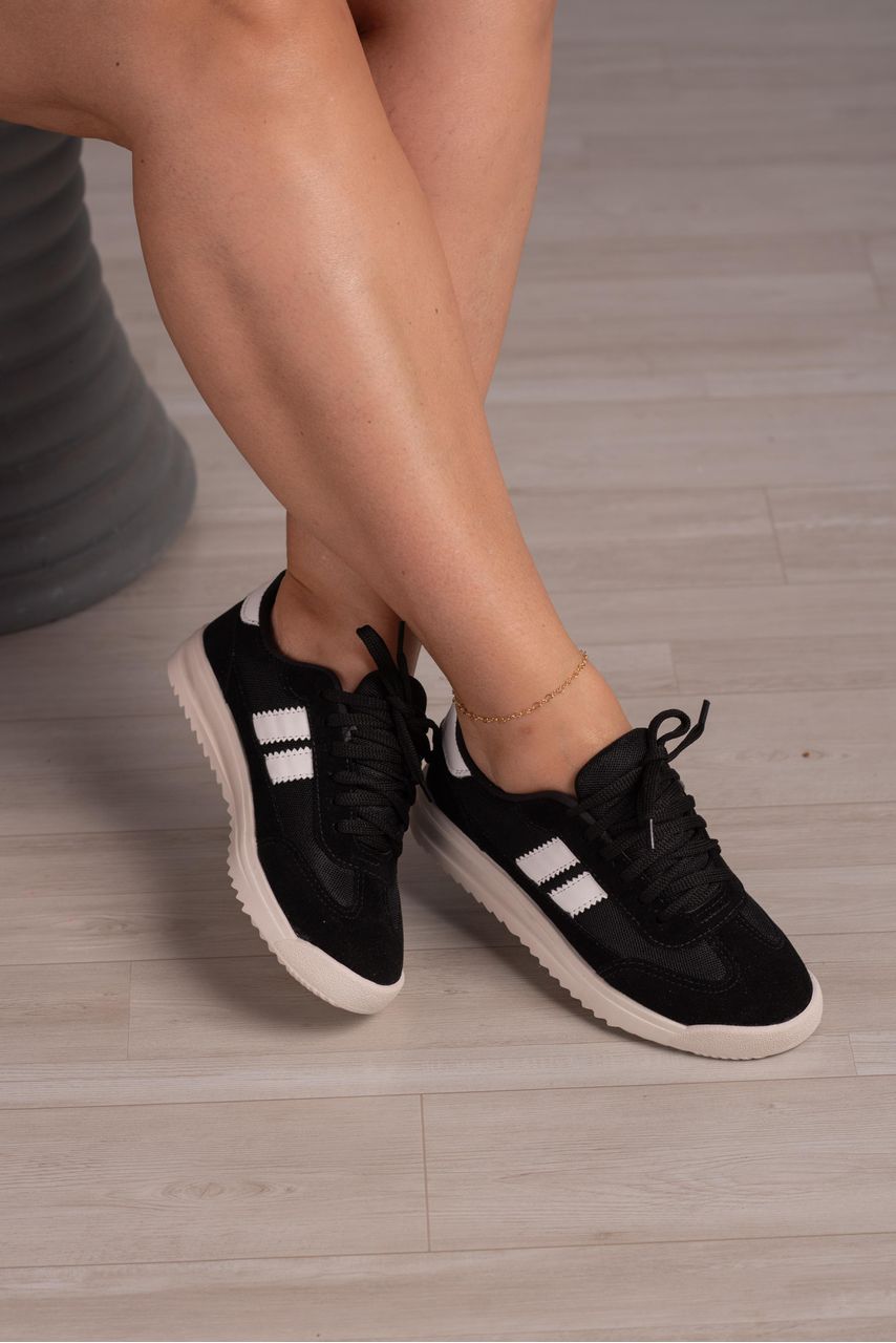 Tênis 2 Faixas Camurça_3105- Preto/ Branco - CATALOGO DE MODELOS
