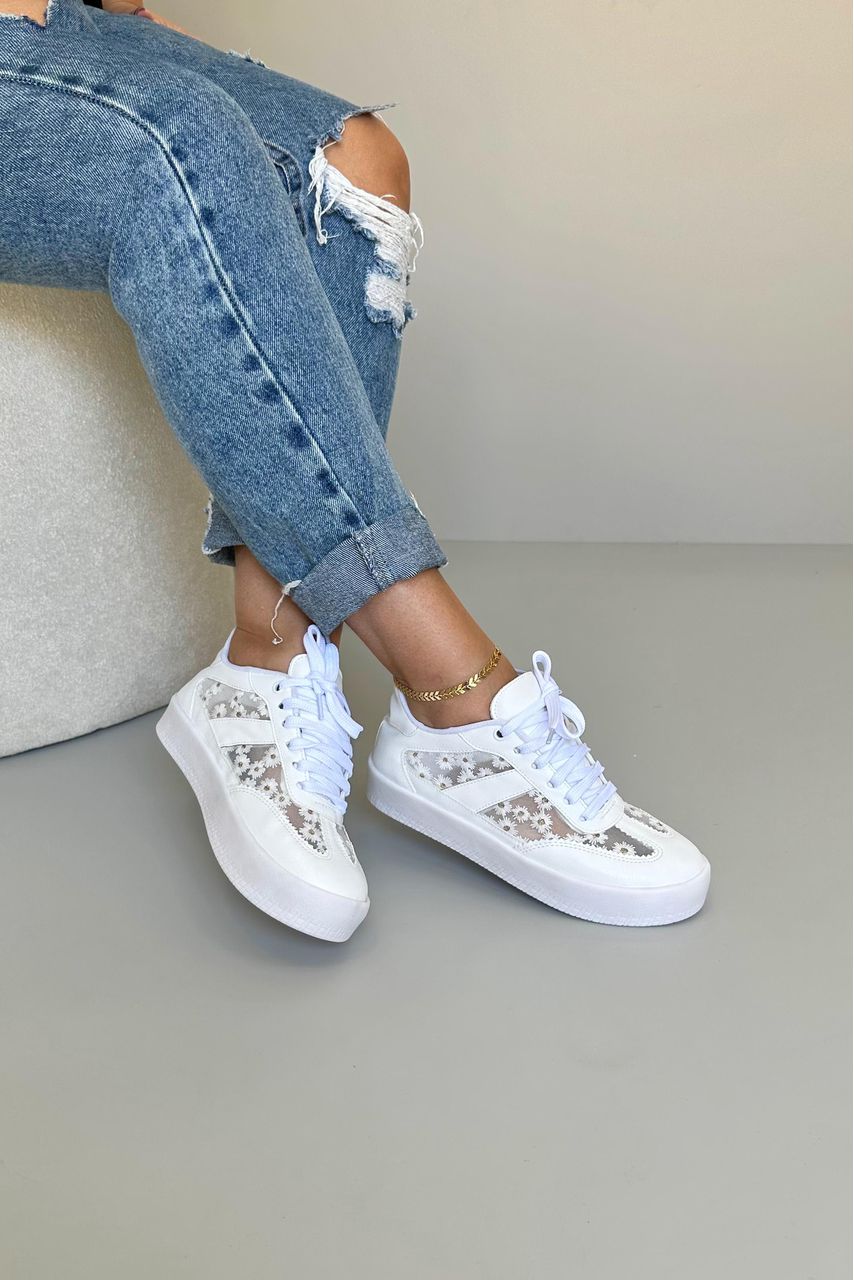Tênis Tela Flor_3303- Branco - CATALOGO DE MODELOS