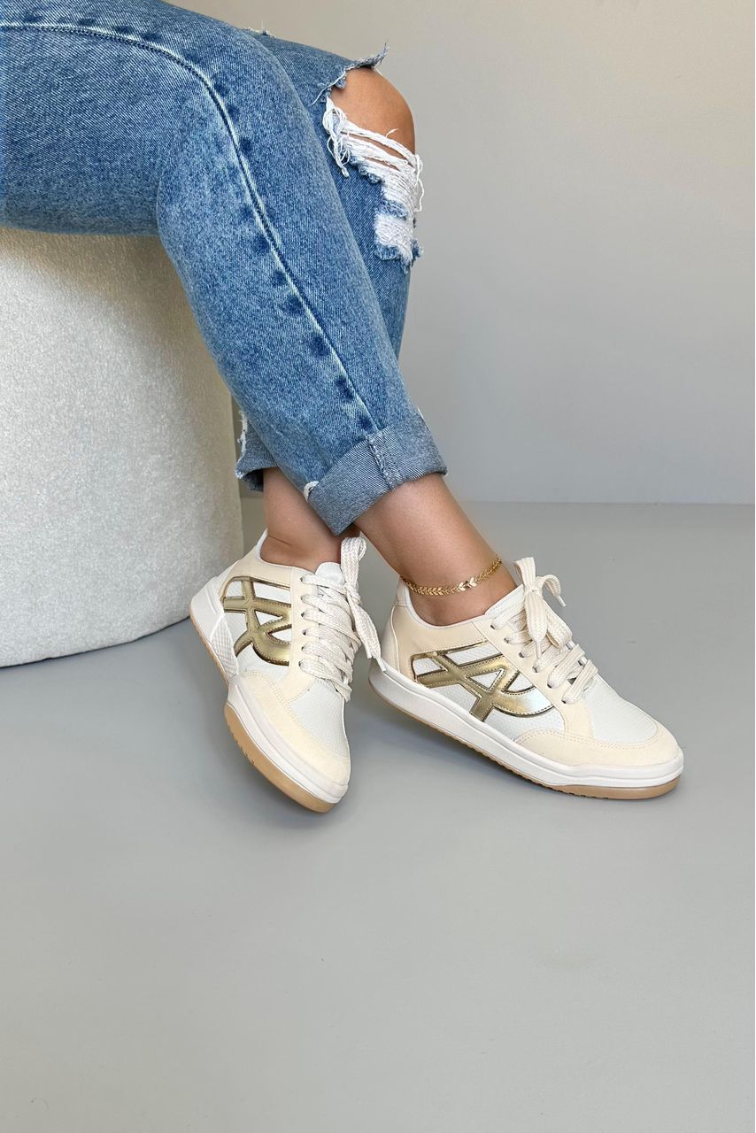 Tênis Luxo A11510_3304- Creme/ Ouro - CATALOGO DE MODELOS