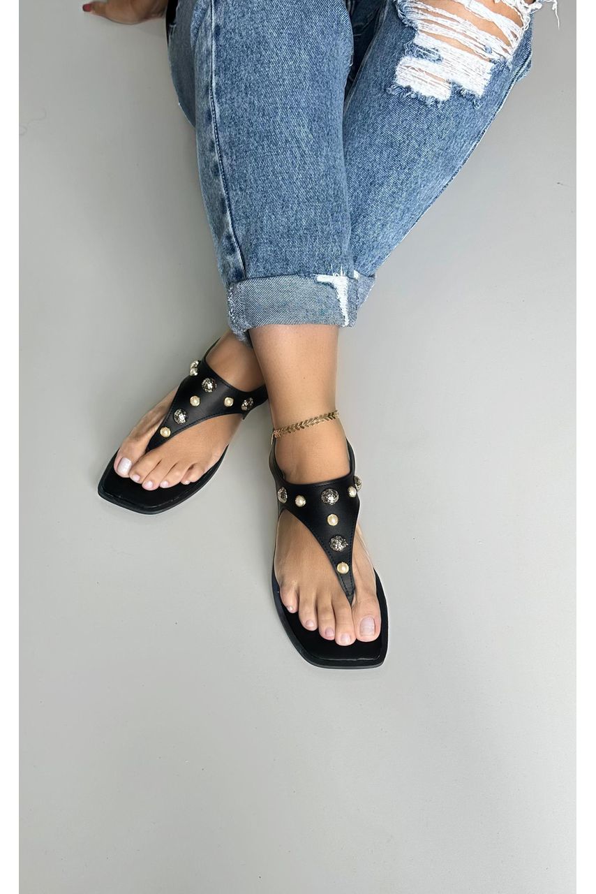 Sandália Rasteira Dedo Peças_3321- Preto - CATALOGO DE MODELOS